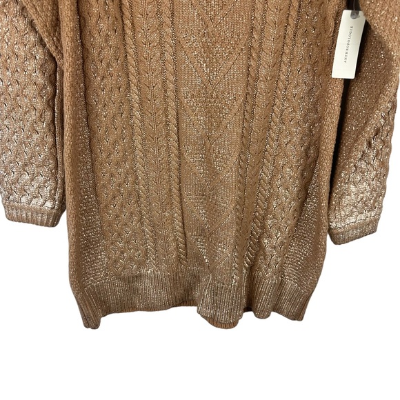 NWOT Pilcro Anthropologie Sz S Tan Gold Metallic Cable Knit Tunic Sweater - Picture 3 of 11